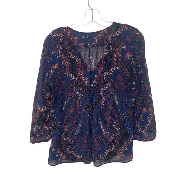 Paraphrase Women Top Size S Multicolored Paisley 3/4 Sleeve Semi Sheer Blouse - Picture 2 of 11